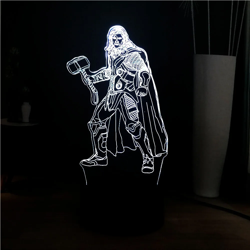 Новый RGB 7 Красочный крутой Тор LED Настольная лампа Marvel супергерой детская