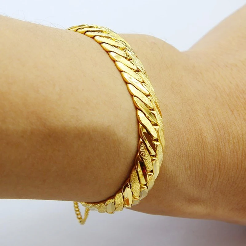 wholesale Pure Gold Color 12MM Width men's bracelet /bangle 19.5CM,Fashion Original Gold Plated Men Jewelry Bracelet lower price