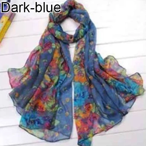 Dark blue Модный женский мягкий длинный шарф с цветочным принтом, шаль, рождественский подарок - Цвет: Dark blue
