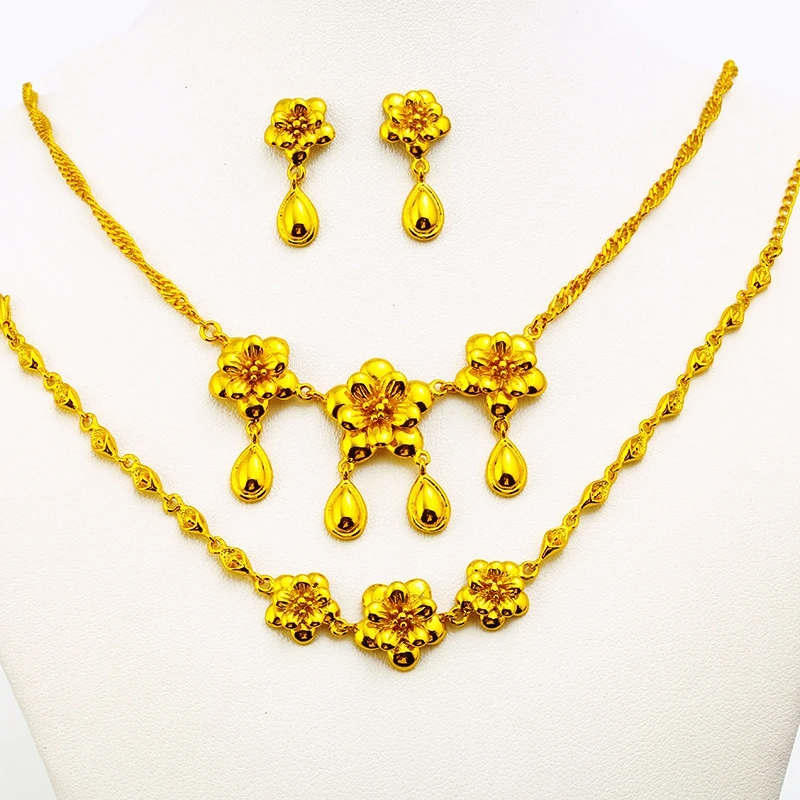 

Bridal Set Yellow Gold Filled Womens Necklace+Bracelet+Earrings Set Wedding Party Gift