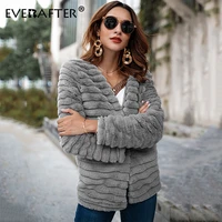 everafter elegant warm faxu fluffy coat women sweater cardigan long sleeve autumn winter fur grey female fashion outwear jumper