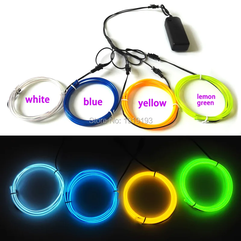 

1Meter x 4PCS 3.2mm Multicolor ELectroluminescent Flexible Neon EL wire tube LED Strip For DIY glowing clothes/hat/props Party
