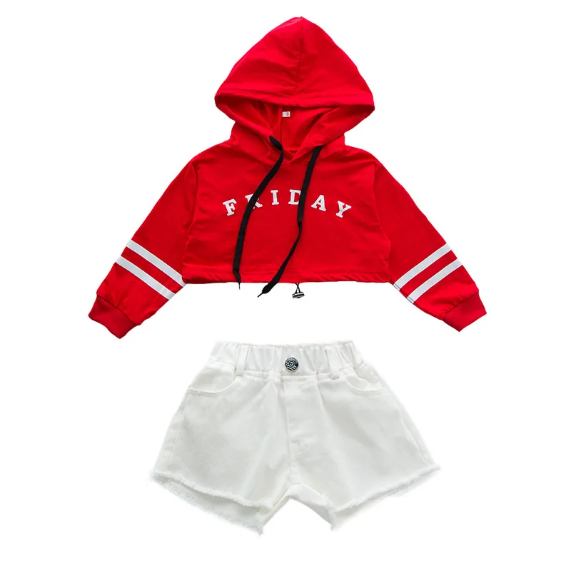 Teenage Girls Clothing Set 2018 Long Sleeved Hip Hop Crop Hoodies Sweatshirts Top 2 Piece Summer for Kids | Детская одежда и обувь