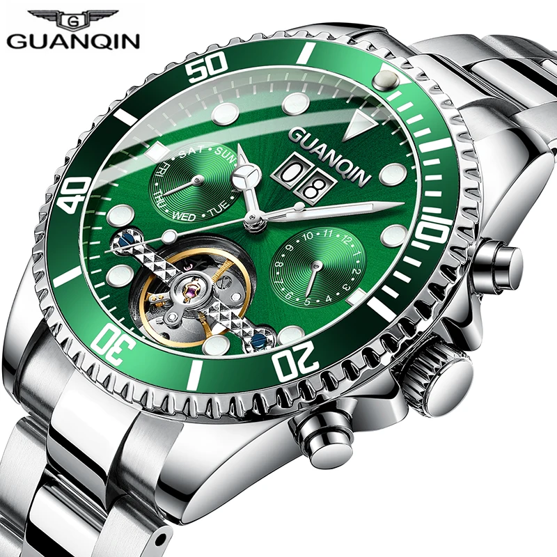 GUANQIN Mechanical Watch Men Skeleton Tourbillon style Role Automatic Watch Men Waterproof Watch Swimming relogio masculino x