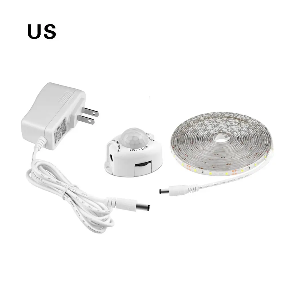 US Plug Беспроводной PIR датчик движения светодиодный светильник SMD2835 DC12V AC110V/200 V ночник DIY кухонный шкаф лестница шкаф кровать светильник - Испускаемый цвет: US Plug