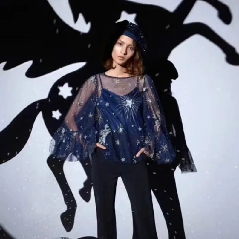 50 см Pegasus звезды блесток вышивка сетчатая Тюлевая кружевная ткань DIY юбка платье