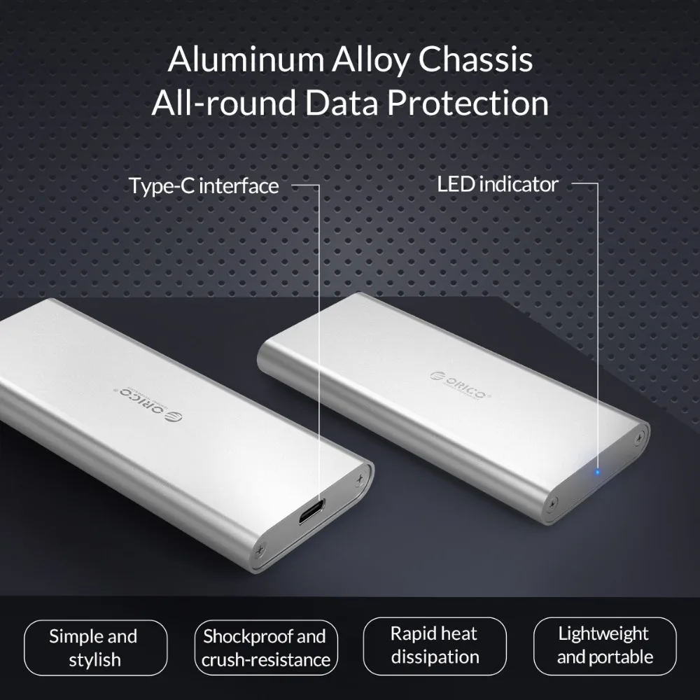 ORICO M.2 Портативный SSD жесткий диск Чехлы M.2 для Тип-C USB3.1 жесткого диска Алюминий корпус для 2230/2242/2260/2280 M.2 B-ключ 2 ТБ