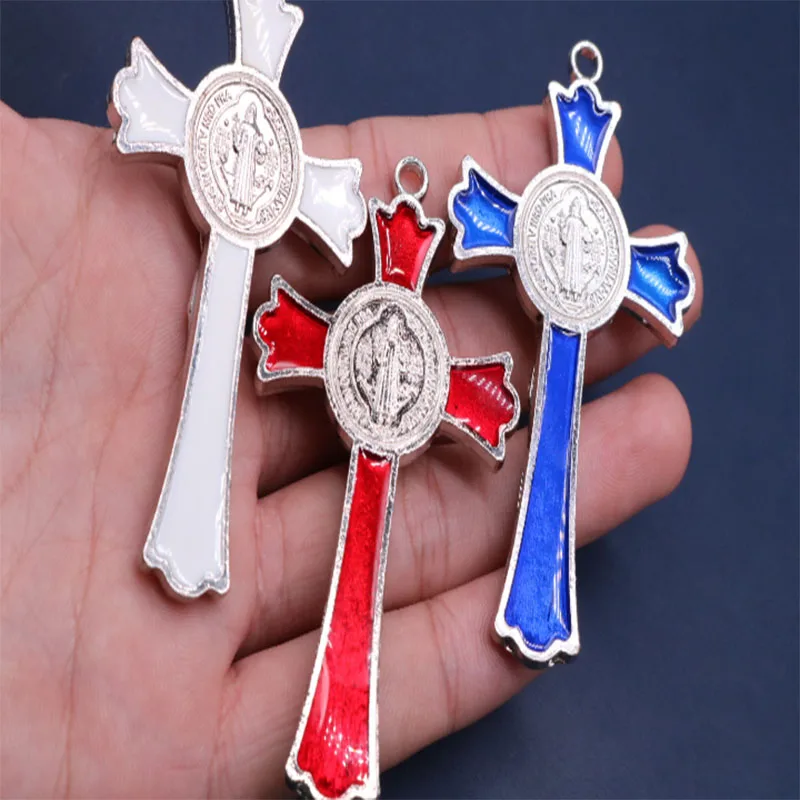 20 шт. Красочная эмаль silverJesus распятие двойная затяжка кресты амулеты инри святой Бенедикт крестик подвесной кулон ожерелье
