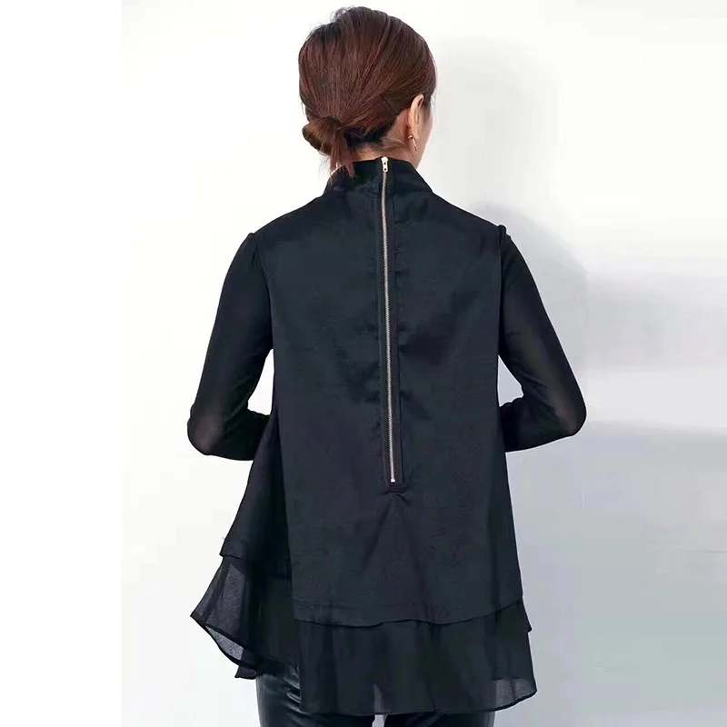 2019 Spring Autumn Fashion Women Loose Blouse Femme Big Swing Irregular Casual Stand Collar Long Sleeve Women's Shirt Tops Q516 |
