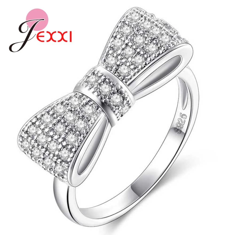 

New Hot Sale 925 Sterling Silver Sparkling Bowknot Stackable Ring Micro Pave CZ Zircon for Women Valentine's Day Gift Jewelry