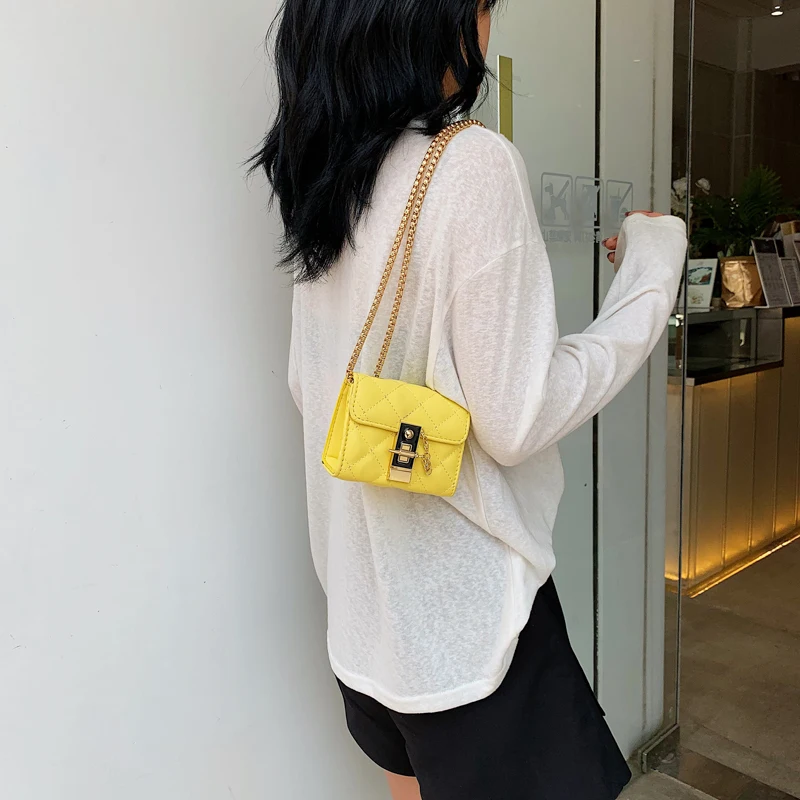 Сумки через плечо для женщин из лоскутов из искусственной кожи дизайнерский замок женские цепи мини сумки на плечо известный бренд Женская маленькая сумочка