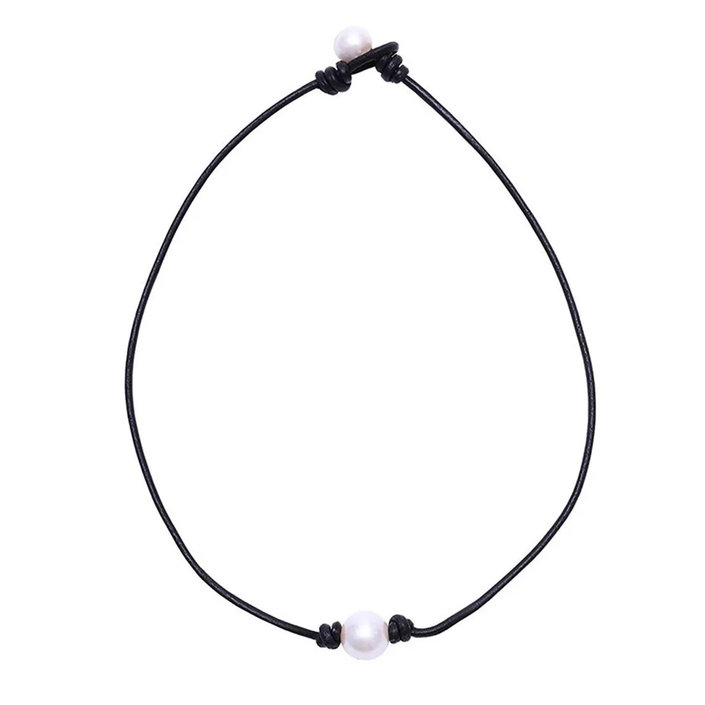 New simple Design 2Pcs necklace Fashion Single Handmade Freshwater Pearl Choker Necklace On Black Cord For Women Jewelry Gift | Украшения и