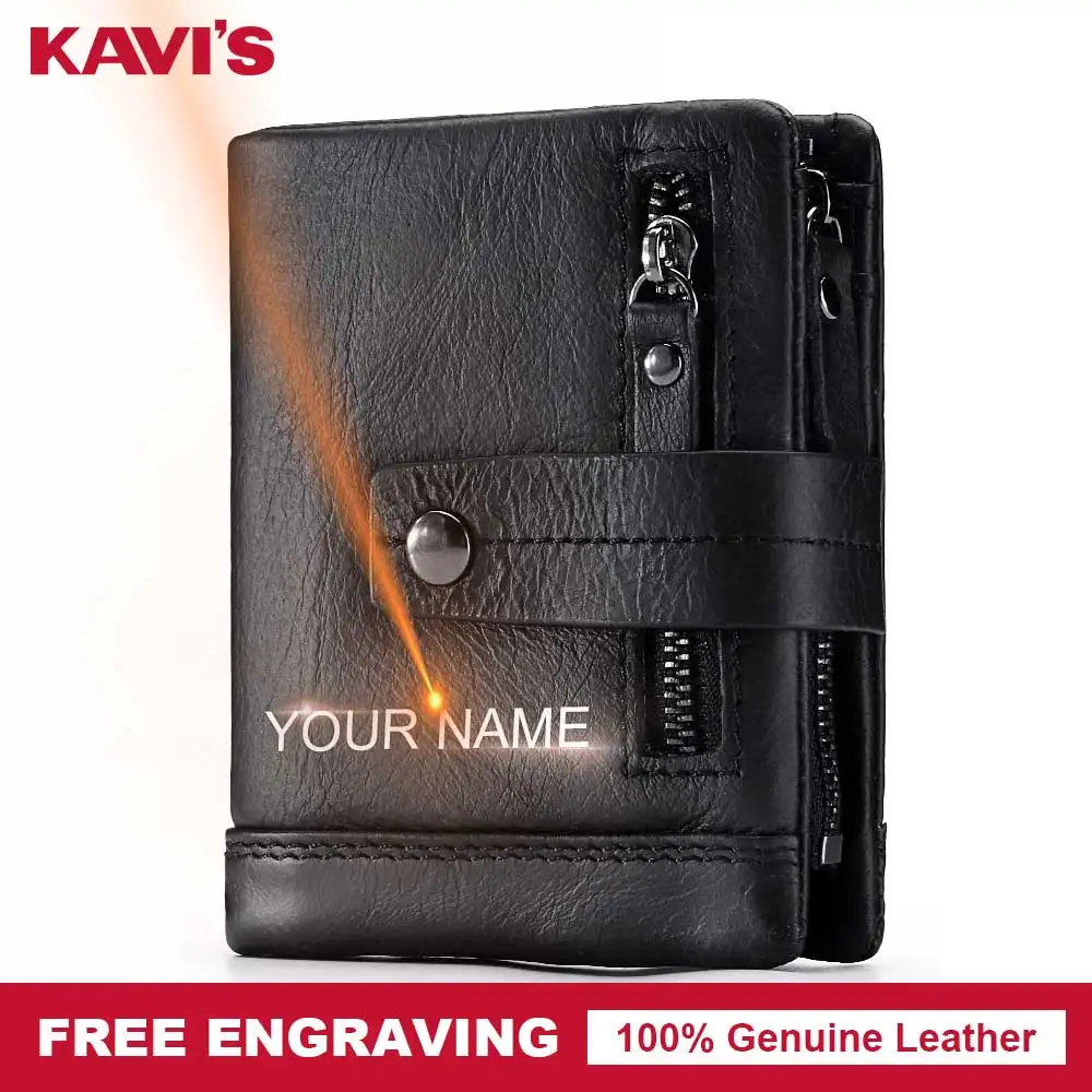 Кошелек KAVIS из натуральной кожи мужской портфель маленький Portomonee Perse карман на