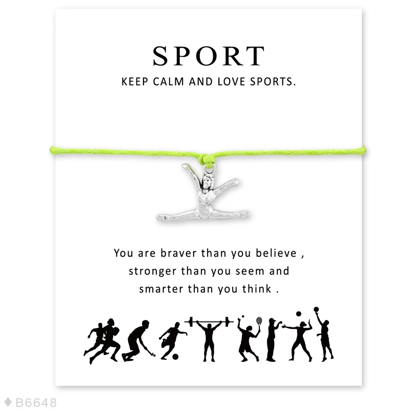 Custom- Silver Artistic Gymnastics Wish Card Bracelet for Women Girls Adjustable Bracelets Statement Cord With | Украшения и