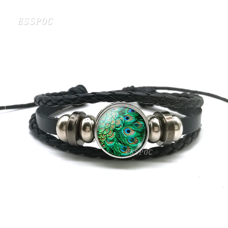 Lucky Fashion Clover Shamrock стеклянный кабошон кнопки многослойный кожаный браслет ручная