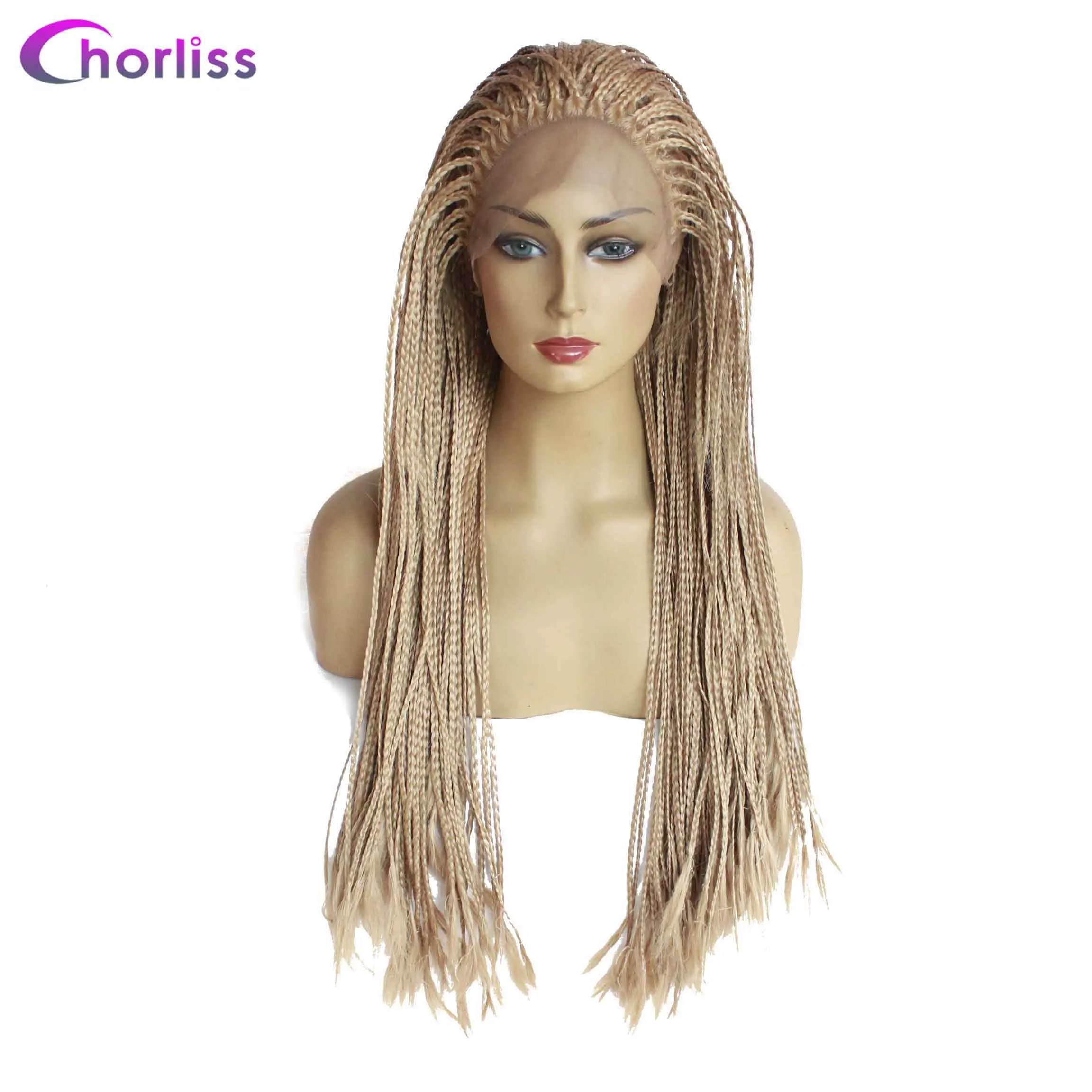 Long Braided Box Braids Wig Ombre Synthetic Lace Front Wig For Women Chorliss Hand Made Black Cosplay Wig Heat Resistant Wigs