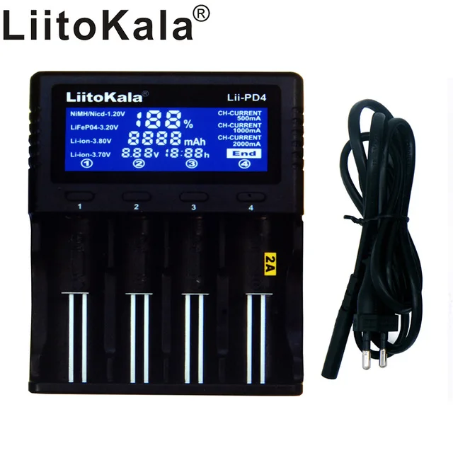 Liitokala lii-PD4 18650 26650 1,2 в AA AAA NiMH 3,7 в литиевая батарея зарядное устройство 26650 четыре Смарт слот Универсальное зарядное устройство
