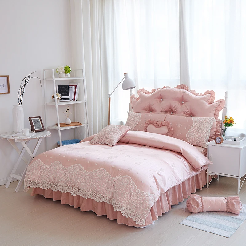 4 шт./компл. корейский Комплект постельного белья сатин жаккард хлопок кружево
