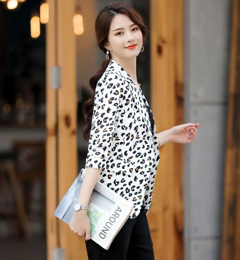 Женский облегающий короткий Блейзер C96214Z с леопардовым принтом рукавом три