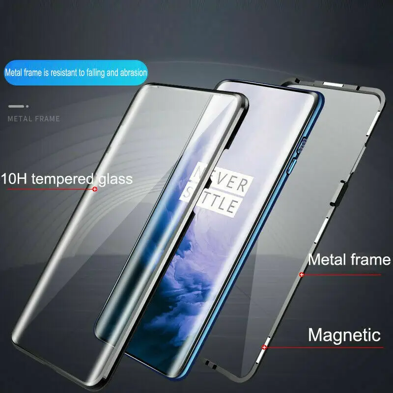 Для Oneplus 7 Pro Магнитный чехол спереди+ сзади двухсторонний 9 H закаленное стекло чехол для Oneplus 7 металлический бампер флип-чехол для телефона