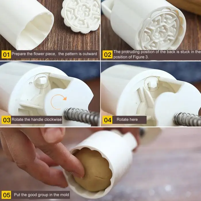 3 / 5pc square round moon cake mold hand molding machine mold, with flower print DIY mold pastry moon cake-TP
