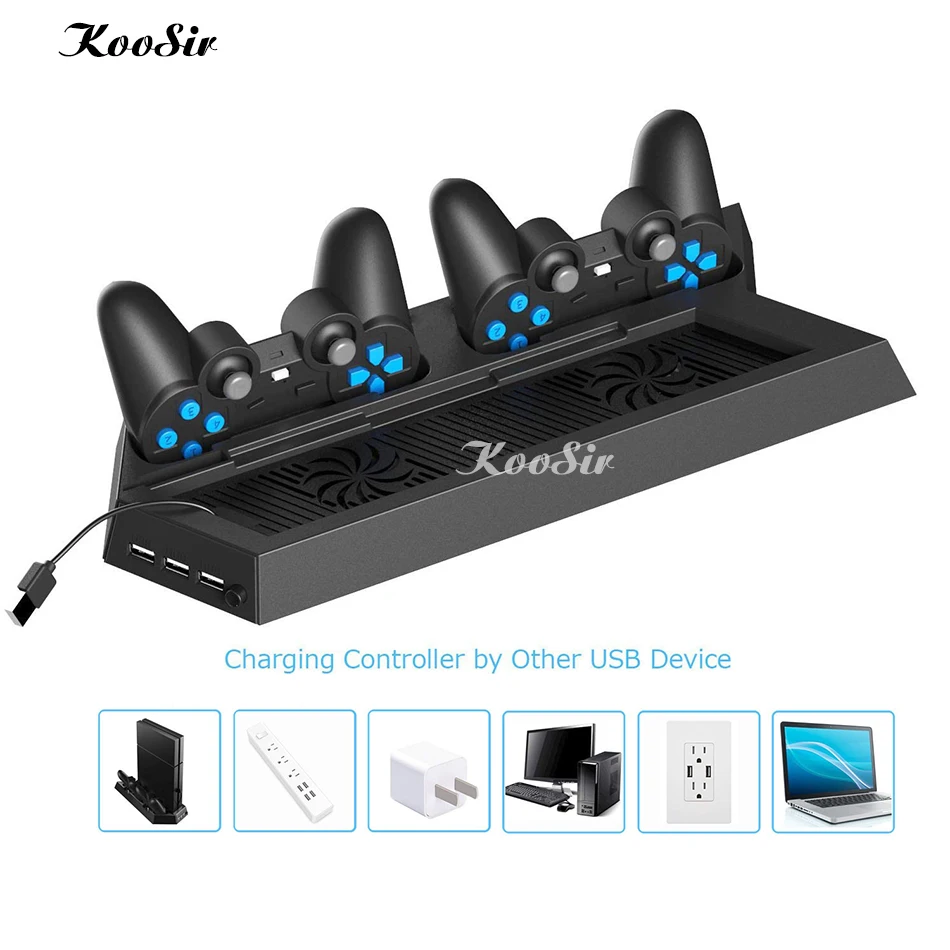 Подставка для PS4 с охлаждающим вентилятором + зарядная док-станция двойным