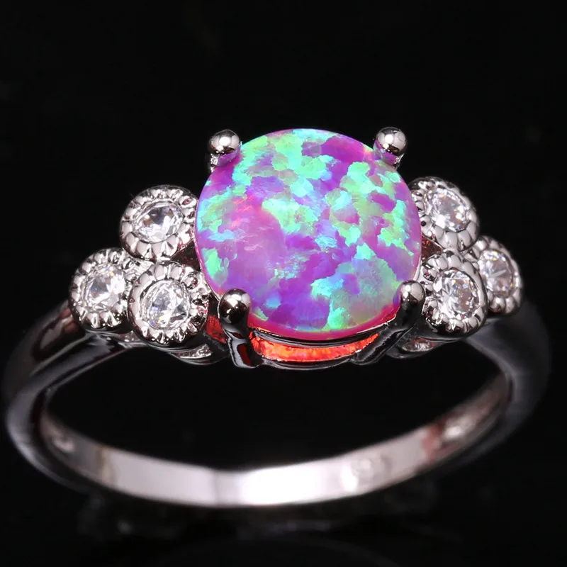 Обручальное кольцо с розовым огненным опалом посеребренное ювелирное изделие