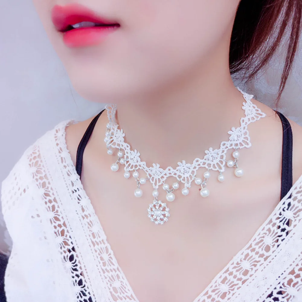 2019 New Boho Women white lace chocker Chain crystal Necklace collana Kolye Bijoux Collares Mujer gargantilha Collier wedding | Украшения и
