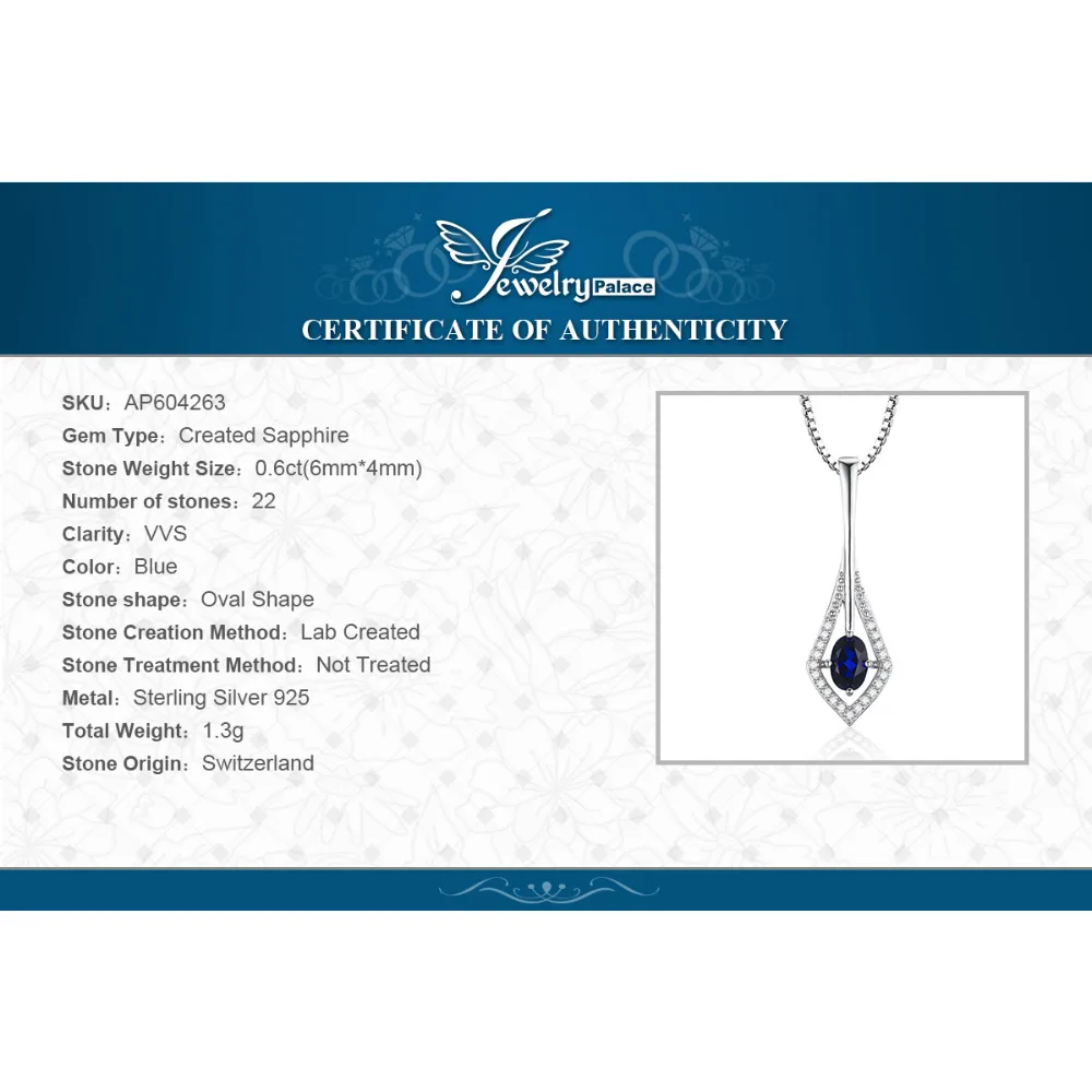 Jewelrypalace модные 0.7ct овальным вырезом создан сапфир кулон 925 стерлингового серебра