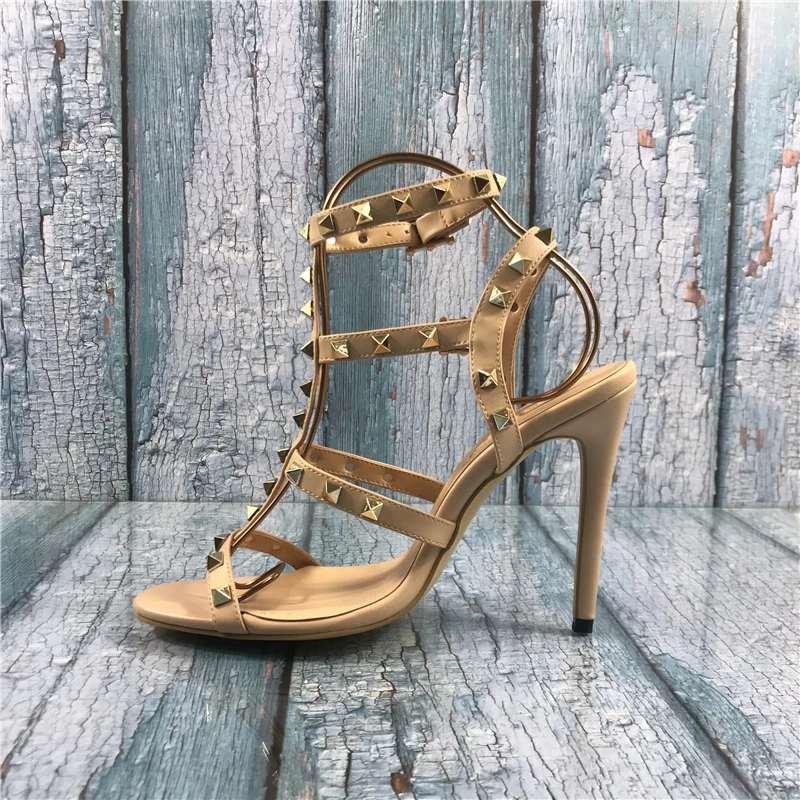 Kmeioo Fashion Ladies Shoes Rivets Studded Sandals Gladiator Buckle Strap Woman Thin Heel 12CM Hollow Out Stilettos | Обувь