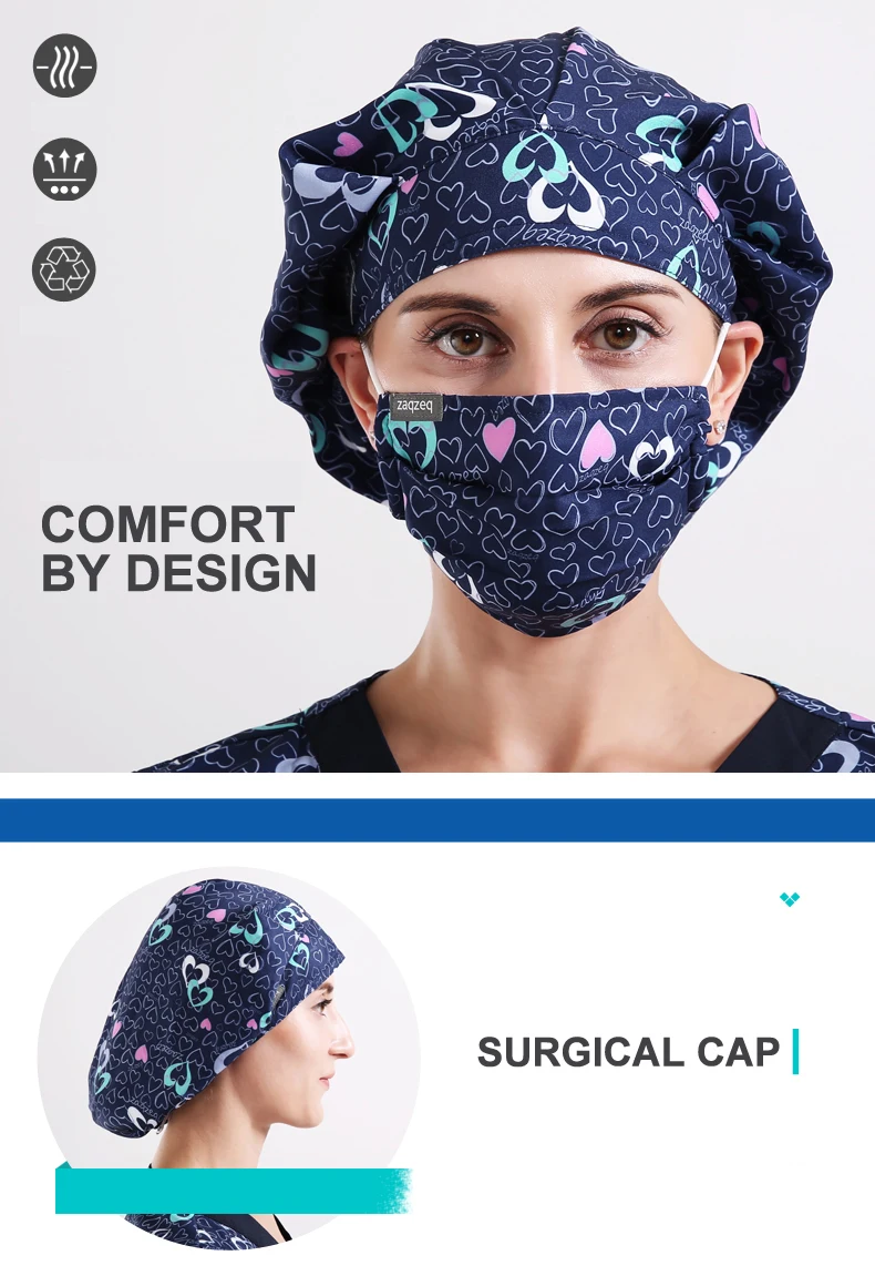 Bouffant Doctor хирургическая кепка для женщин серое сердце медицинские операционные шапочки полиэфирные часы Регулируемые длинные волосы шеф-повара стоматологической работы шляпы
