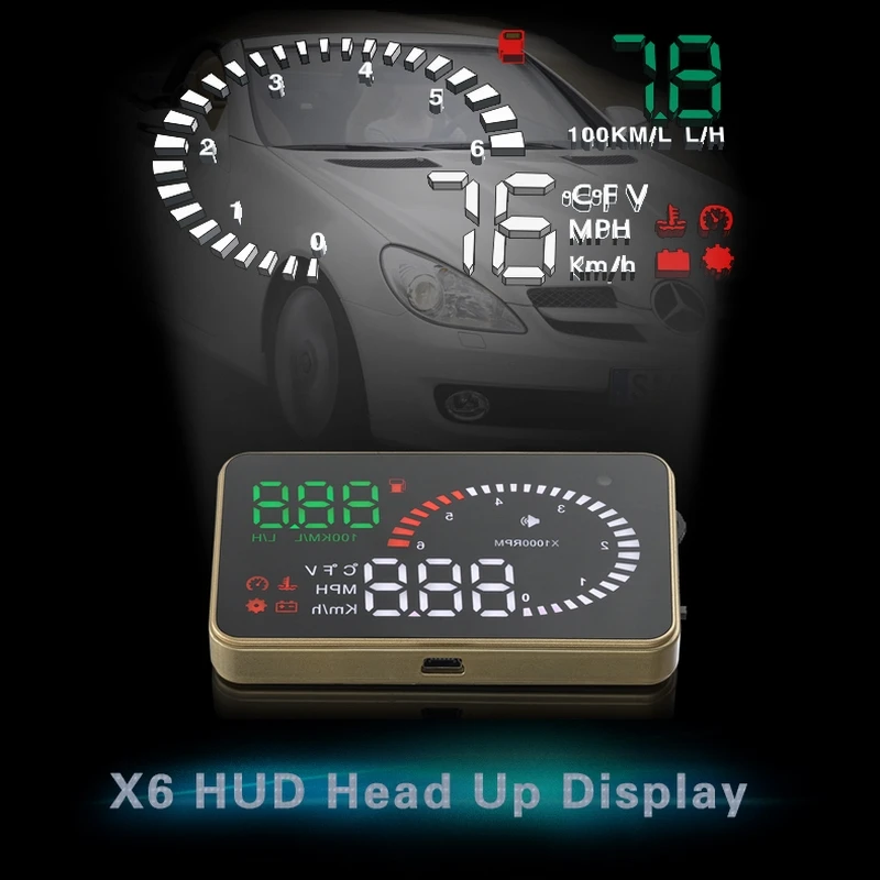 

XYCING X6 HUD 3 inch Car Head Up Display Vehicle OBD2 and EUOBD Car Windscreen Projector Fuel Consumption Speed Alarm