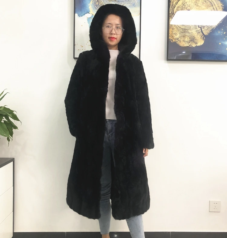 Hot Sell Natural Rex Rabbit Fur Winter Woman Coats Long Fashion Genuine Fur Coats Women Real Rex Rabbit Fur Coat Warm