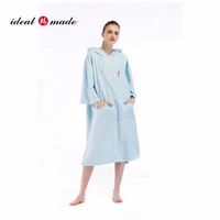 sportfun plush microfiber fast dry adult light blue color hooded surf poncho beach towel with pocket