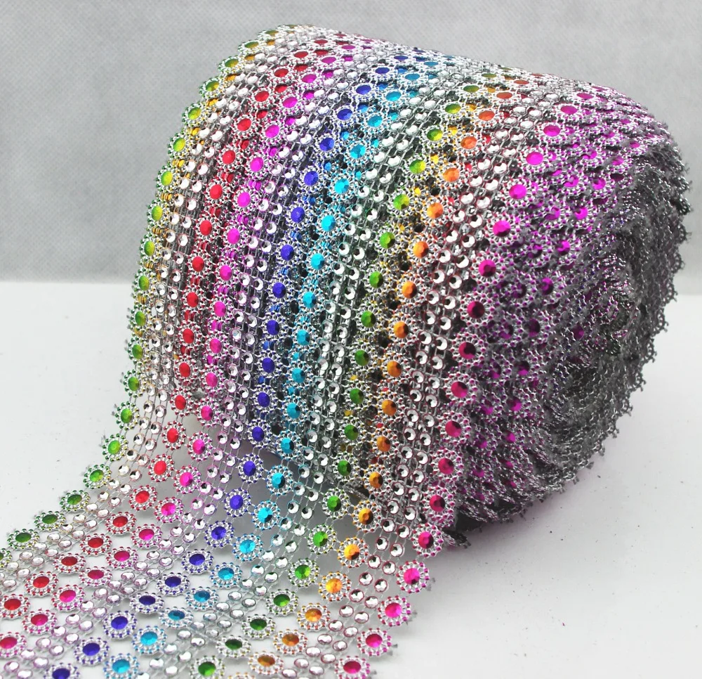 16 рядов двойной стены Подсолнух разы сетчатая лента Радуга со стразами свадебные