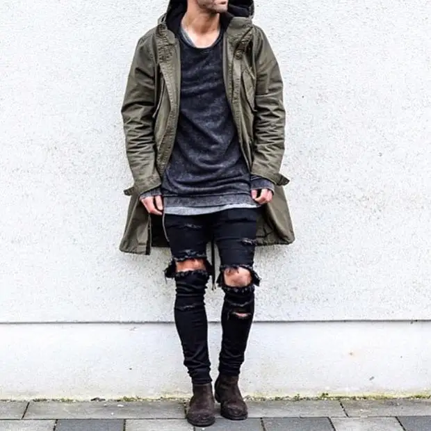1816 REPPUNK/Новинка года; уличная одежда; рваные Эластичные Обтягивающие джинсы; 2 цвета; мужские модные хлопковые рваные джинсовые брюки в стиле хип-хоп - Цвет: 1816