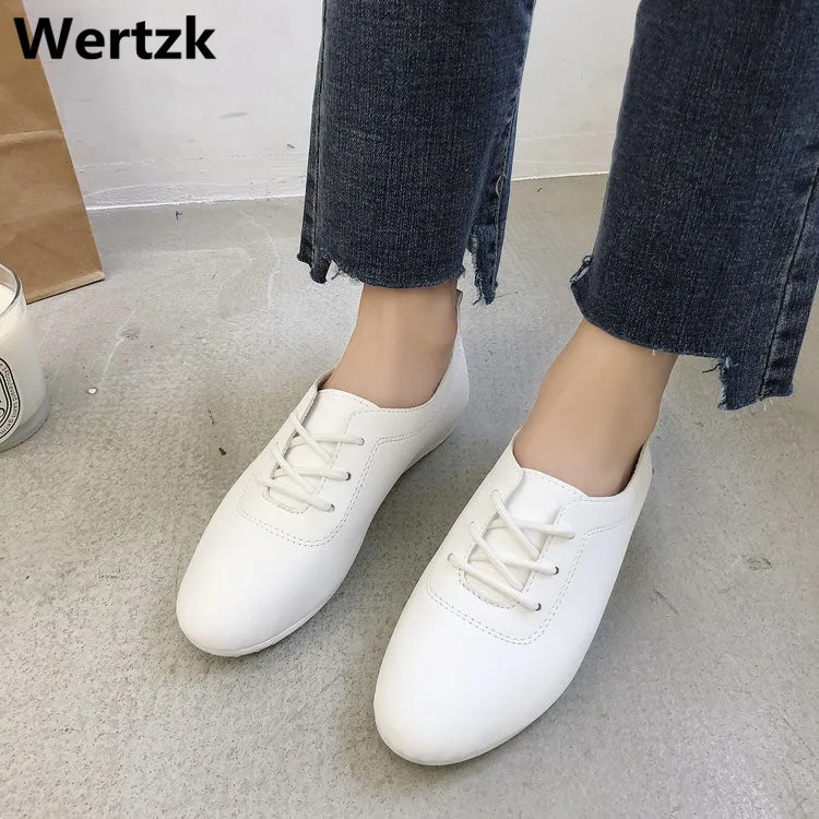 2019 New Leather Women Shoe Casual Shoes For Flat Ladies Lacing Loafers Zapatos Mujer E463 | Обувь