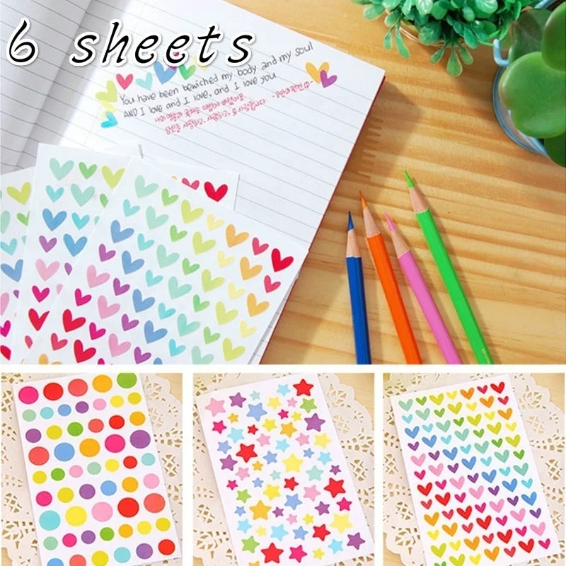 

6 Sheets/lot Colorful Sticker Decals Funny Toy Sticker Kids Paper Diary Journal Scrapbook Decorative Laptop Sticker Classic