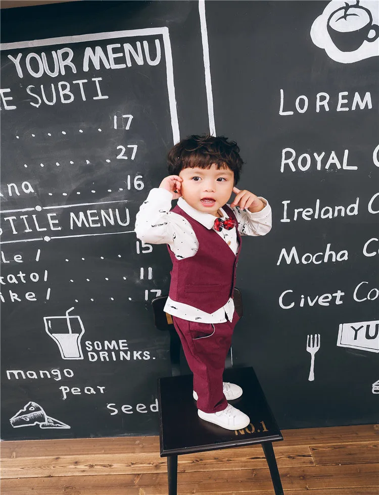Детская одежда для детей 1, 2, 3, 4, 5 лет, весенне-осенняя одежда комплект из 3 предметов, рубашка штаны с длинными рукавами, брюки, жилет, костюм
