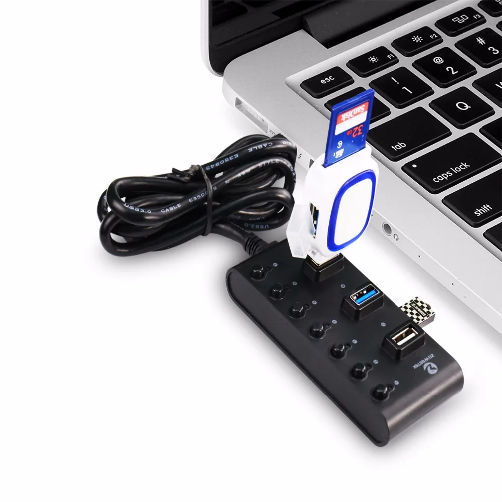 Zoweetek NH02 External USB Hub High Speed 4 3.0 + 3 2.0 Ports Potable OTG Splitter with Switch for Mac OS Windows PC | Компьютеры и
