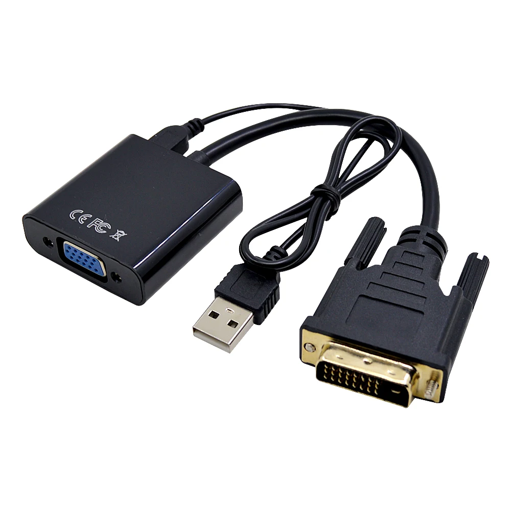 CHIPAL DVI D to VGA адаптер 24 + 1 25Pin на 15Pin конвертер с USB Мощность кабель для ПК компьютер к