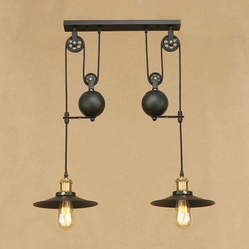 Beste Vintage Smeedijzeren Hanglampen Katrol Bar Lampen Voor Huisdecoratie Keuken Licht Industriële Plafondlamp Binnenverlichting