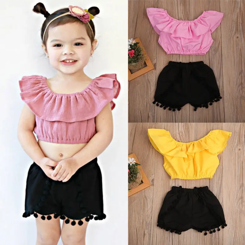Pudcoco/детская одежда для маленьких девочек укороченный топ с открытыми плечами