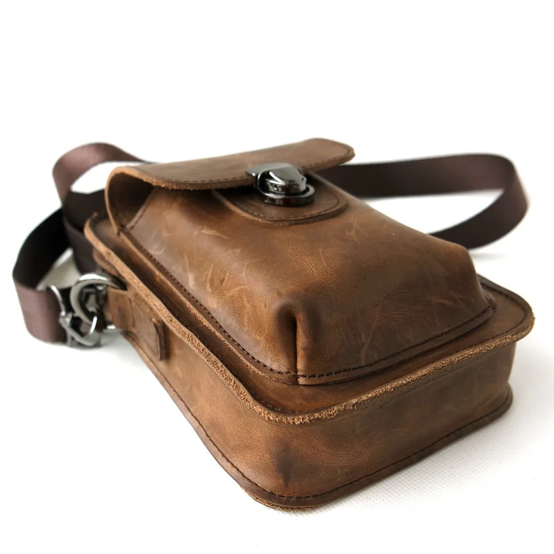 Jisoncase New Arrivals Genuine Leather Vintage Men's Shoulder Messenger Bag Fashion Men Bags Zipper Style Small Size | Багаж и сумки