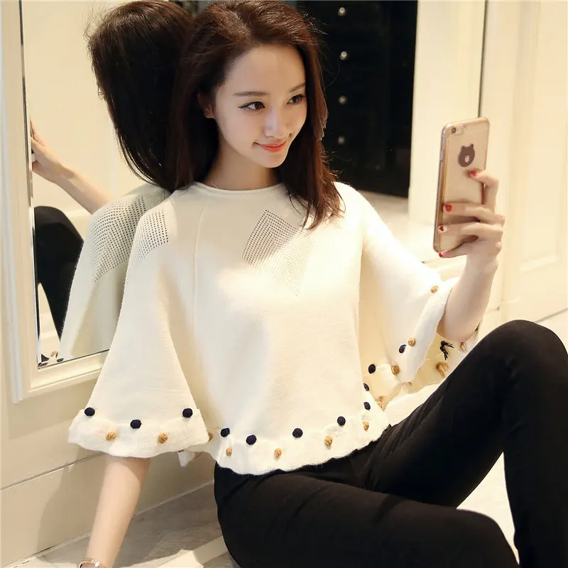 New 2017 Autumn Casual short Female Sweater Coat Batwing Sleeve Women's Ponchoes capes Clothes Pullovers Fashion Clothing | Женская