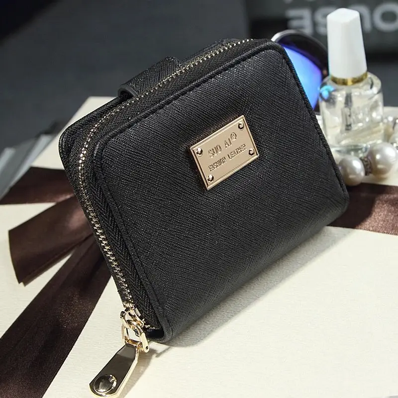 Новый женский короткий кошелек Корейская молния сложенный поперечная полоса