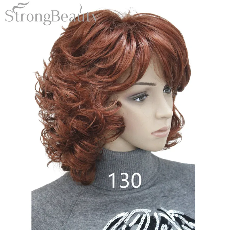 130 StrongBeauty средние короткие вьющиеся парики синтетические женские волосы блонд/черный/бордовый много цветов на выбор - Цвет: 130