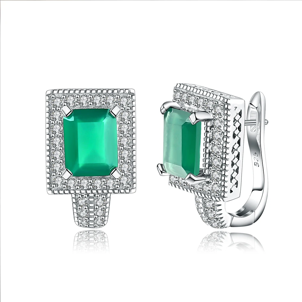 

Gem's Ballet 4.10Ct Emerald Cut Natural Green Agate Gemstone Vintage Stud Earrings 925 Sterling Silver Fine Jewelry For Women