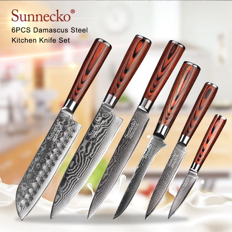 Японский нож шеф повара SUNNECKO из дамасской стали острые кухонные ножи сантоку