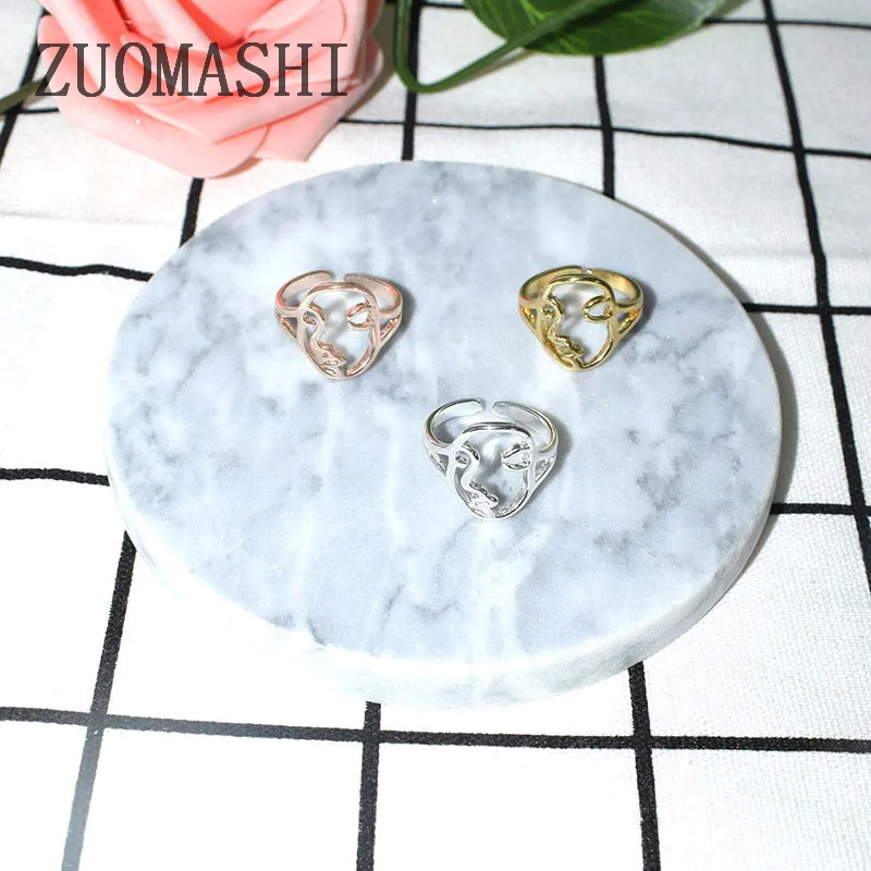 Уникальное кольцо Пикассо для лица минималистичное полое абстрактное лицо набор